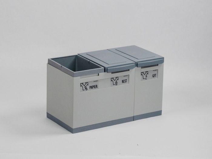 Waste collection module grey 45L 3-fractions 600x300x350 mm