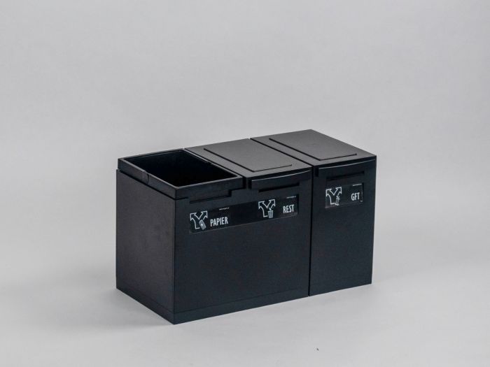 Waste collection module black 45L 3-fractions 600x300x350 mm