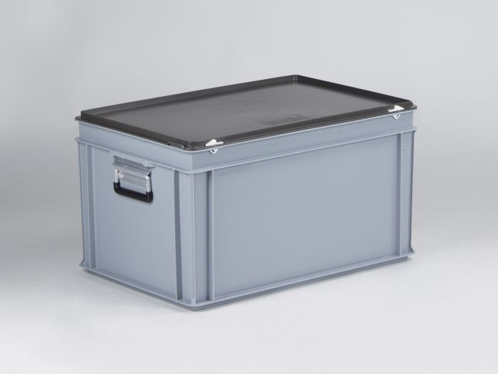 Euroline stackable plastic case, 600x400x340 mm, 60L with two alu handles PP virgin grey