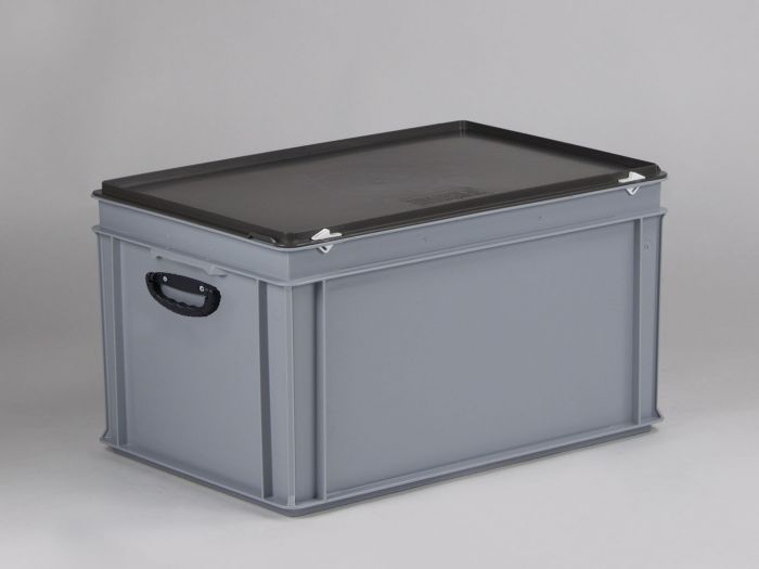 Euroline stackable plastic case, 600x400x340 mm, 60L with two handles PP virgin grey