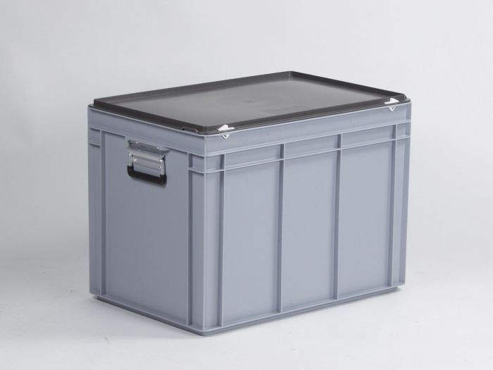 Euroline stackable plastic case, 600x400x440 mm, 90L with two alu handles PP virgin grey