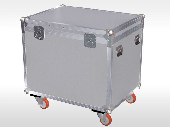 Universal flightcase on wheels with removable, lockable plastic lid