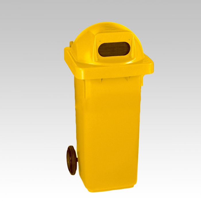 Wheelie bin, 120 L, with round cover and 1 hole, yellow