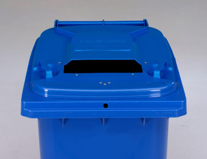 Wheelie bin 120L, with triangular lock and paper slit, blue 