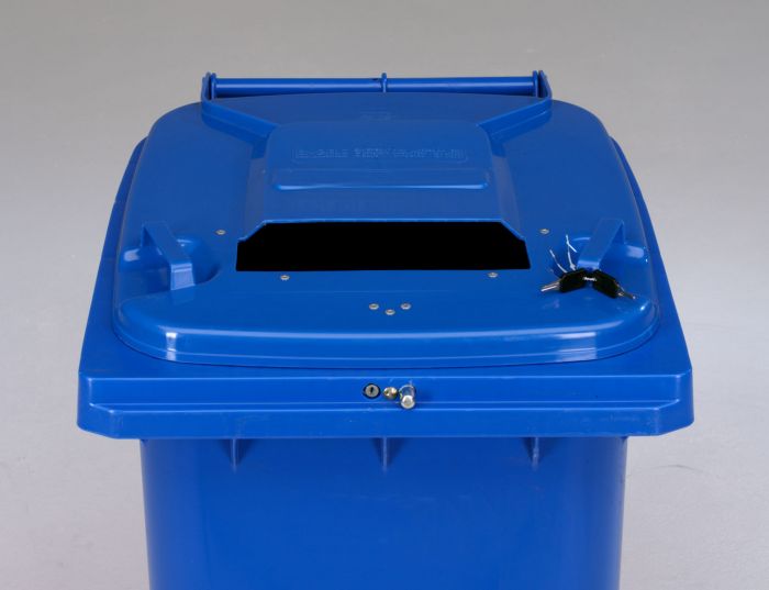 Wheelie bin 240L, with automatic lock and paper slit, blue