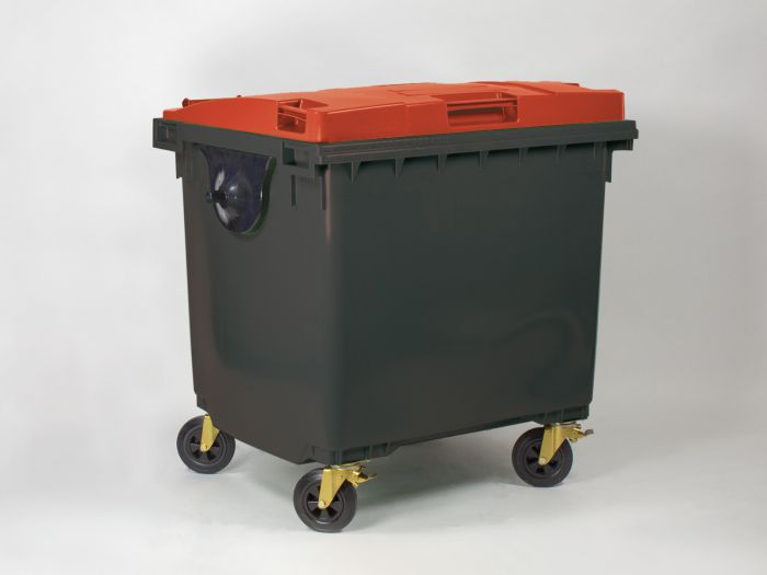 Wheelie bin 1000 liter, 1370x1085x1315 mm, grey/red