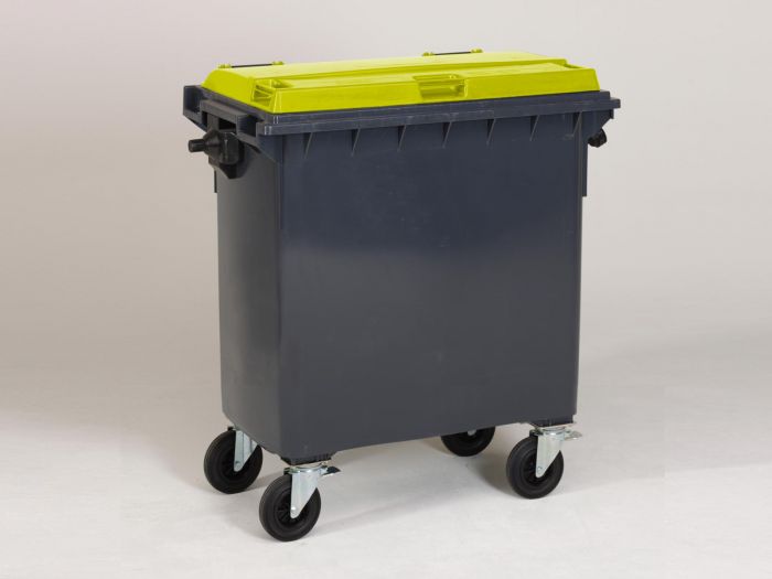 Wheelie bin 770L, 1371x779x1316 mm, grey/yellow