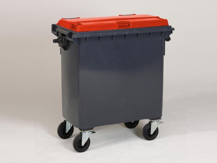 Wheelie bin 770L, 1371x779x1316 mm, grey/red