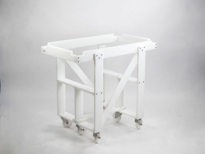Plastic frame on 6 wheels for mixing tank 145 l.