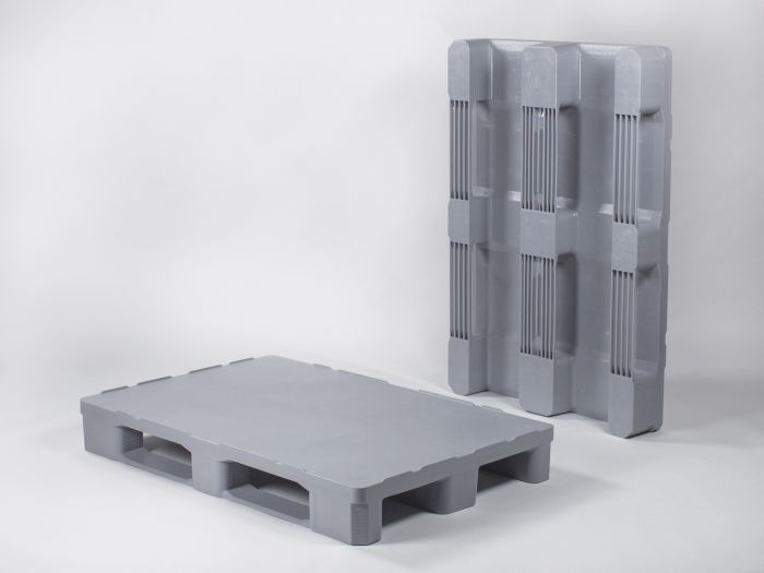 Hygienic pallet, 1200x800x155 mm on 3 skids HDPE grey