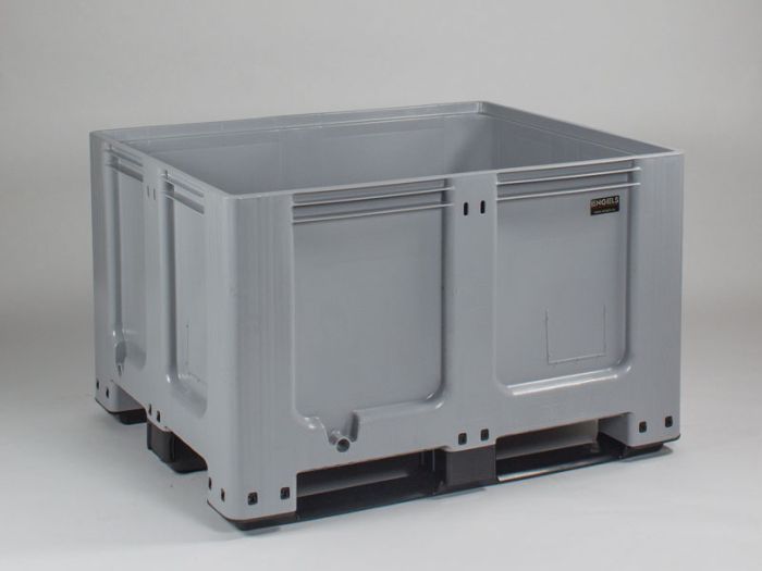 Pallet-box 610 litres, 1200x1000x760 mm, grey with 3 runners