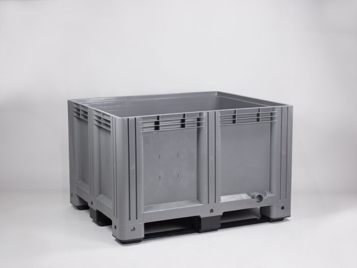 Plastic pallet box 1200x1000x780 mm, 610 L., 3 skids, food grade, grey