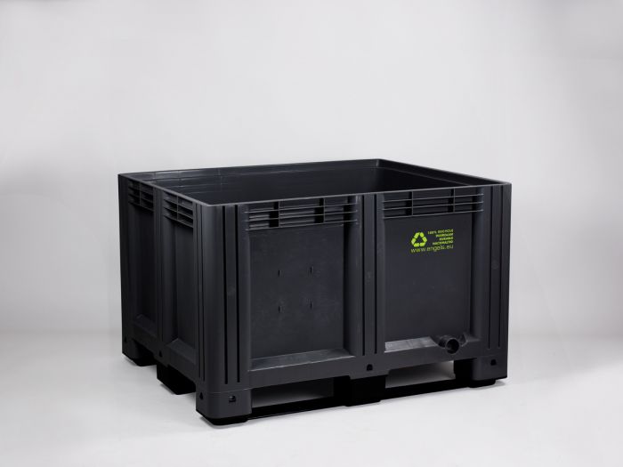 Plastic pallet box 1200x1000x780 mm, 610 L., 3 skids, dark-grey, recycle plastic