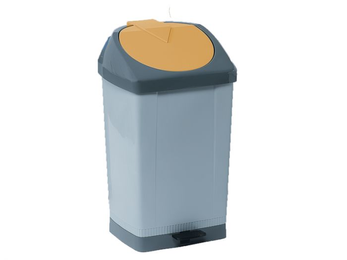 Waste bin with pedal 430x370x730 mm, 60 L, grey/yellow