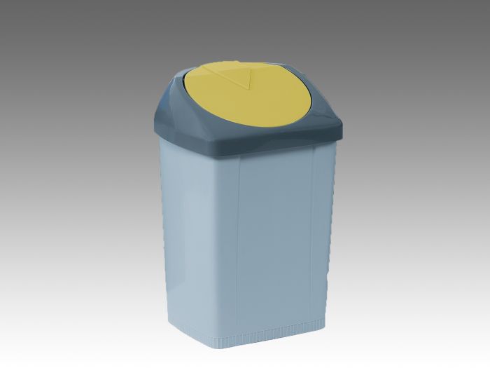 Waste bin with push down lid, 430x370x730 mm, 60 L, grey/yellow