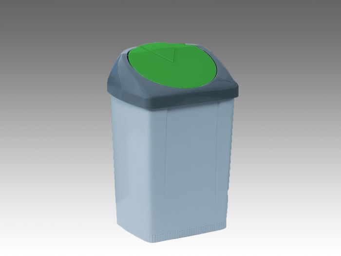 Waste bin with push down lid, 430x370x730 mm, 60 L, grey/green