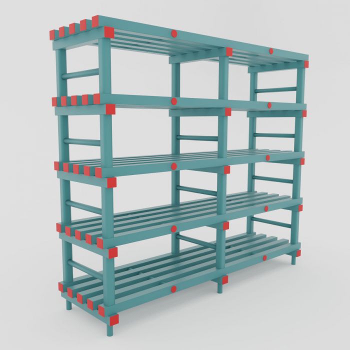 Hygienic plastic storage rack, 1500x500x1770 mm, with 5 shelves