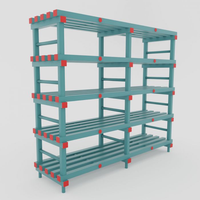 Hygienic plastic storage rack, 2000x500x1770 mm, with 5 shelves