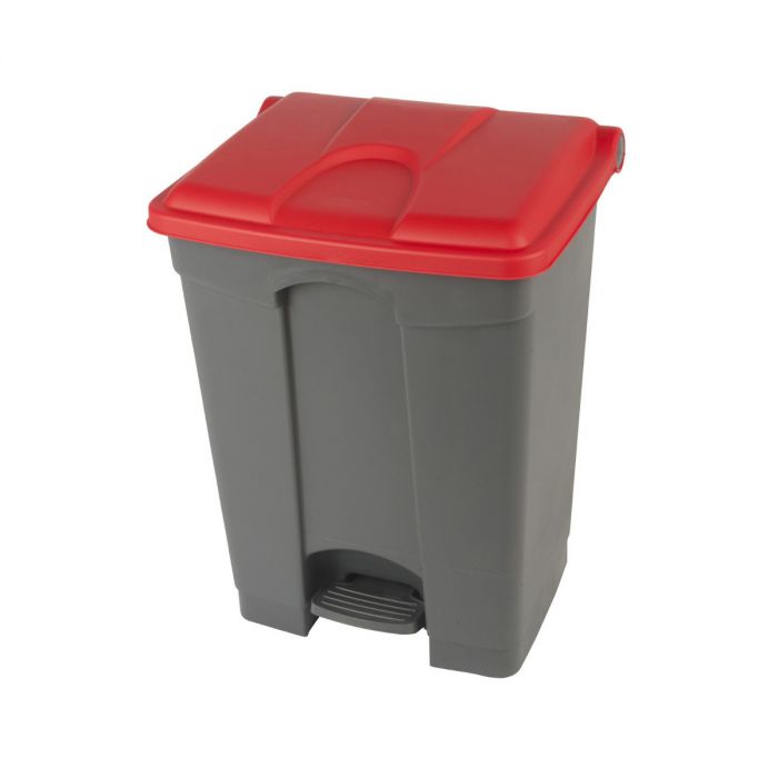 Wastebin with pedal 500x410x670 mm, 70 L, grey-red