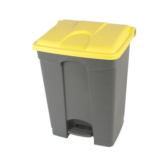 Wastebin with pedal 500x410x670 mm, 70 L, grey-yellow