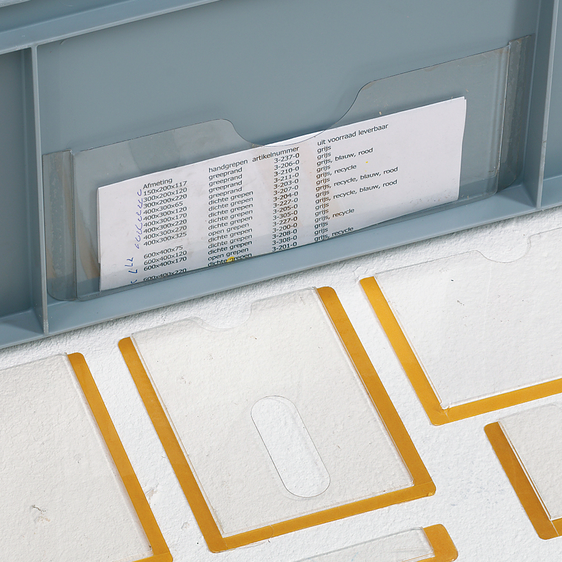 Label holders and labels for grey Euro standard containers Label holders and labels for grey Euro standard containers